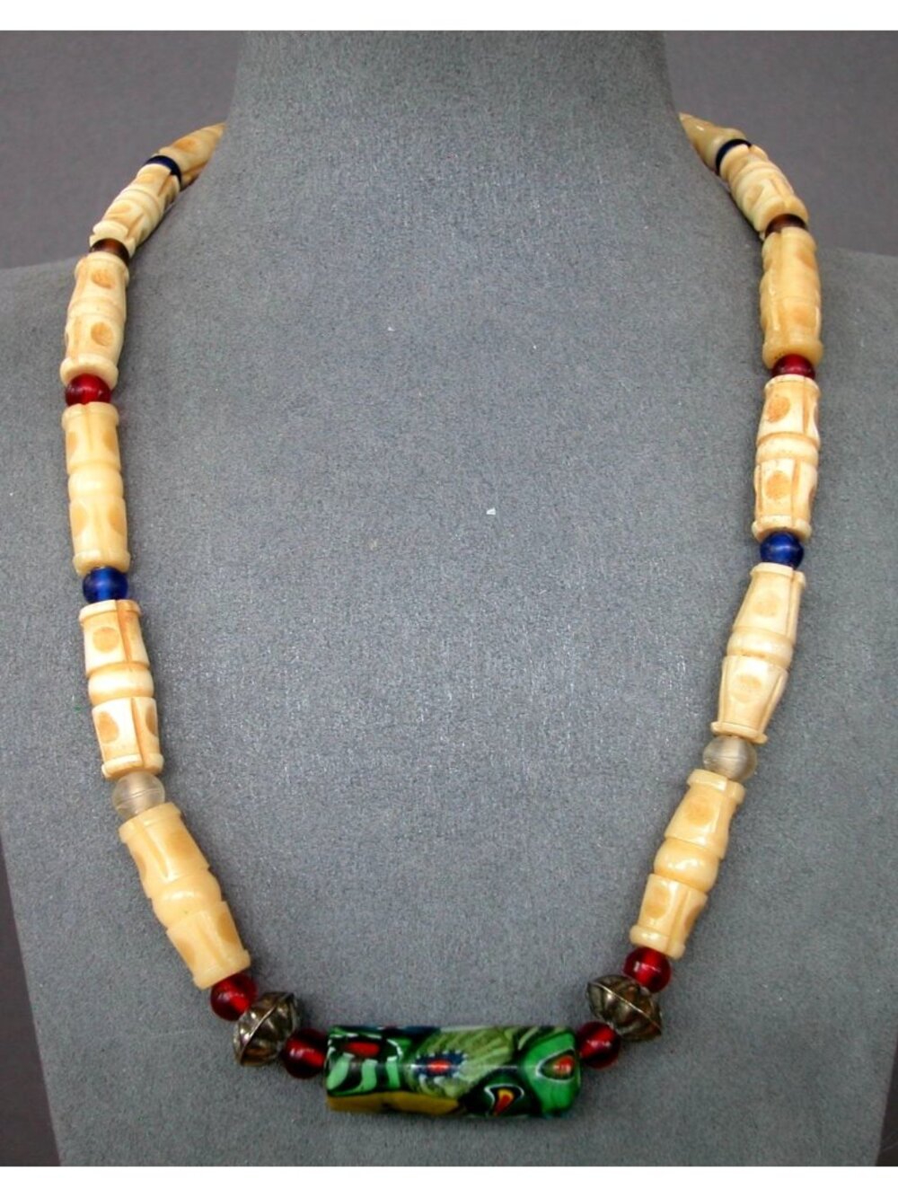 Ethnic Glass Beaded Necklace with a Focal Murano Bead